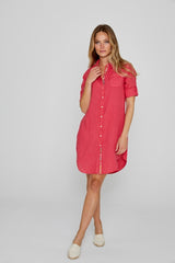 LAURENL – Tunique Lin Opp.Liberty Manches 3/4 Coupe évasée – Femme - Fraise/Margaret Annie 037B