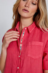 LAURENL – Tunique Lin Opp.Liberty Manches 3/4 Coupe évasée – Femme - Fraise/Margaret Annie 037B