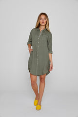 LAURENL – Tunique Lin Opp.Liberty Manches 3/4 Coupe évasée – Femme – Kaki/Adelphie voyage 137A