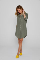 LAURENL – Tunique Lin Opp.Liberty Manches 3/4 Coupe évasée – Femme – Kaki/Adelphie voyage 137A