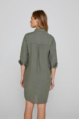 LAURENL – Tunique Lin Opp.Liberty Manches 3/4 Coupe évasée – Femme – Kaki/Adelphie voyage 137A