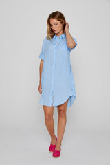 LAURENL – Tunique Lin Opp.Liberty Manches 3/4 Coupe évasée – Femme – Bleu ciel/ Margaret Annie 165A