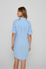 LAURENL – Tunique Lin Opp.Liberty Manches 3/4 Coupe évasée – Femme – Bleu ciel/ Margaret Annie 165A