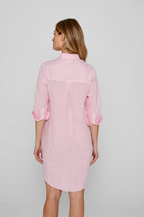 LAURENL – Tunique Lin Opp.Liberty Manches 3/4 Coupe évasée – Femme – Rose/Palmeira 035A