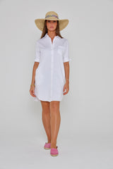 LAURENKI – Tunique Coton Jersey Élasthanne – Manches 3/4 Coupe Évasée – Coupe Droite – Femme – Blanc