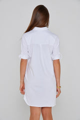 LAURENKI – Tunique Coton Jersey Élasthanne – Manches 3/4 Coupe Évasée – Coupe Droite – Femme – Blanc