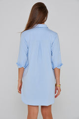 LAURENKI – Tunique Coton Jersey Élasthanne – Manches 3/4 Coupe Évasée – Coupe Droite – Femme – Bleu Ciel