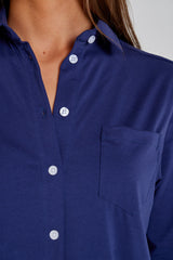 LAURENKI – Tunique Coton Jersey Élasthanne – Manches 3/4 Coupe Évasée – Coupe Droite – Femme – Bleu Marine