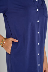 LAURENKI – Tunique Coton Jersey Élasthanne – Manches 3/4 Coupe Évasée – Coupe Droite – Femme – Bleu Marine
