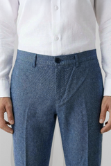 MARBELLA – Pantalon Lin & Coton – Homme - Bleu Marine Chiné