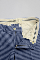 MARBELLA – Pantalon Lin & Coton – Homme - Bleu Indigo Mini Rayures
