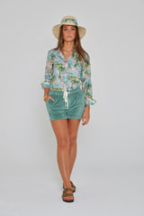 PAPAYO – Short coton Coupe droite – Femme – Vert Lagon