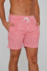RICHMOND – Maillot De Bain Polyamide Rayé Coupe Droite – Homme – Rouge/Blanc