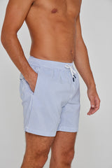 RIVA – Maillot De Bain Seersucker Rayures Coupe Droite – Homme – Bleu Ciel