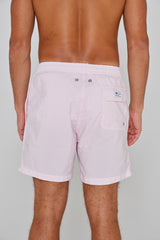 RIVA – Maillot De Bain Seersucker Rayures Coupe Droite – Homme – Rose/Blanc