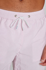 RIVA – Maillot De Bain Seersucker Rayures Coupe Droite – Homme – Rose/Blanc