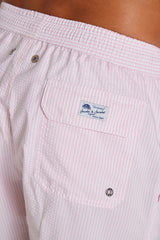 RIVA – Maillot De Bain Seersucker Rayures Coupe Droite – Homme – Rose/Blanc