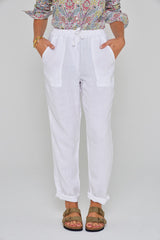ZABOU – Pantalon Lin Coupe Droite – Femme – Blanc