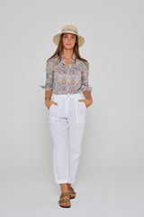 ZABOU – Pantalon Lin Coupe Droite – Femme – Blanc