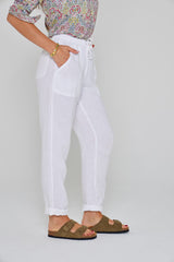 ZABOU – Pantalon Lin Coupe Droite – Femme – Blanc