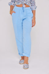 ZABOU – Pantalon Lin Coupe Droite – Femme – Ciel