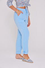 ZABOU – Pantalon Lin Coupe Droite – Femme – Ciel