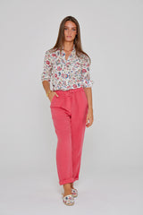 ZABOU – Pantalon Lin Coupe Droite – Femme – Fraise