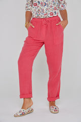 ZABOU – Pantalon Lin Coupe Droite – Femme – Fraise