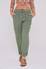 ZABOU – Pantalon Lin Coupe Droite – Femme – Kaki