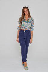 ZABOU – Pantalon Lin Coupe Droite – Femme – Marine