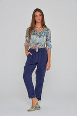 ZABOU – Pantalon Lin Coupe Droite – Femme – Marine