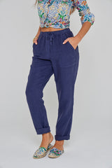 ZABOU – Pantalon Lin Coupe Droite – Femme – Marine