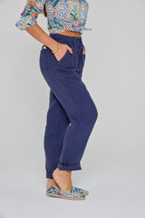 ZABOU – Pantalon Lin Coupe Droite – Femme – Marine