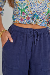 ZABOU – Pantalon Lin Coupe Droite – Femme – Marine