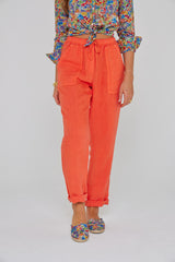 ZABOU – Pantalon Lin Coupe Droite – Femme – Orange