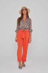 ZABOU – Pantalon Lin Coupe Droite – Femme – Orange