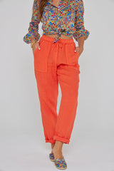 ZABOU – Pantalon Lin Coupe Droite – Femme – Orange