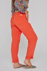 ZABOU – Pantalon Lin Coupe Droite – Femme – Orange