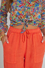 ZABOU – Pantalon Lin Coupe Droite – Femme – Orange