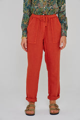 ZABOU – Pantalon Lin Coupe Droite – Femme – Rouille