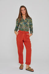 ZABOU – Pantalon Lin Coupe Droite – Femme – Rouille