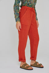 ZABOU – Pantalon Lin Coupe Droite – Femme – Rouille