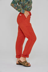ZABOU – Pantalon Lin Coupe Droite – Femme – Rouille
