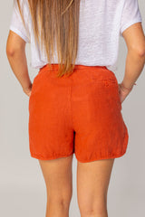VICTORIA - Short En Lin Taille Élastique Coupe Droite - Femme - Rouille