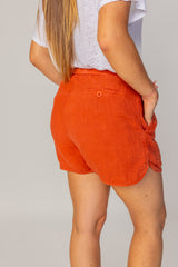 VICTORIA - Short En Lin Taille Élastique Coupe Droite - Femme - Rouille