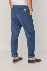 BELLAGIO - Pantalon Velours Côtelé Coton Coupe Loose Taille Élastiquée – Homme - Bleu Stone