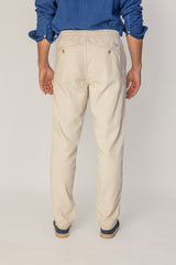 BELLAGIO - Pantalon Velours Côtelé Coton Coupe Loose Taille Élastiquée – Homme - Ecru