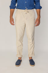 BELLAGIO - Pantalon Velours Côtelé Coton Coupe Loose Taille Élastiquée – Homme - Ecru
