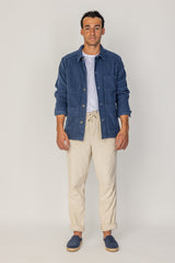 INDIANA - Veste Mixte Velours Côtelé Coton Coupe Droite Col Chemise – Bleu Stone