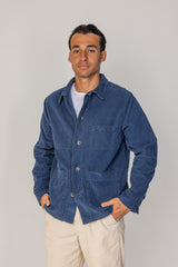 INDIANA - Veste Mixte Velours Côtelé Coton Coupe Droite Col Chemise – Bleu Stone